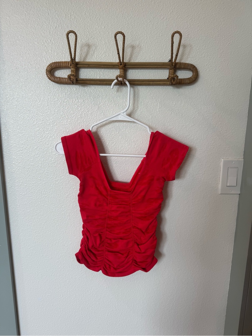 Free people intimately  Red Ruched Short Sleeve Top